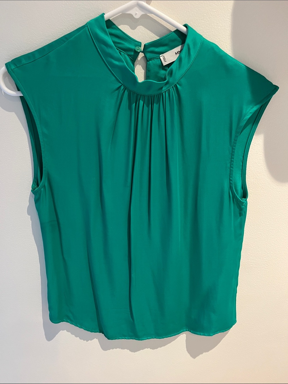 MNG Mango Emerald Green Satin Mock Neck Blouse - S